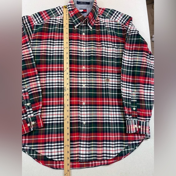 Tommy Hilfiger Men’s Red and Green Plaid LS Button Down. Oxford Collar. Large - Picture 6 of 12